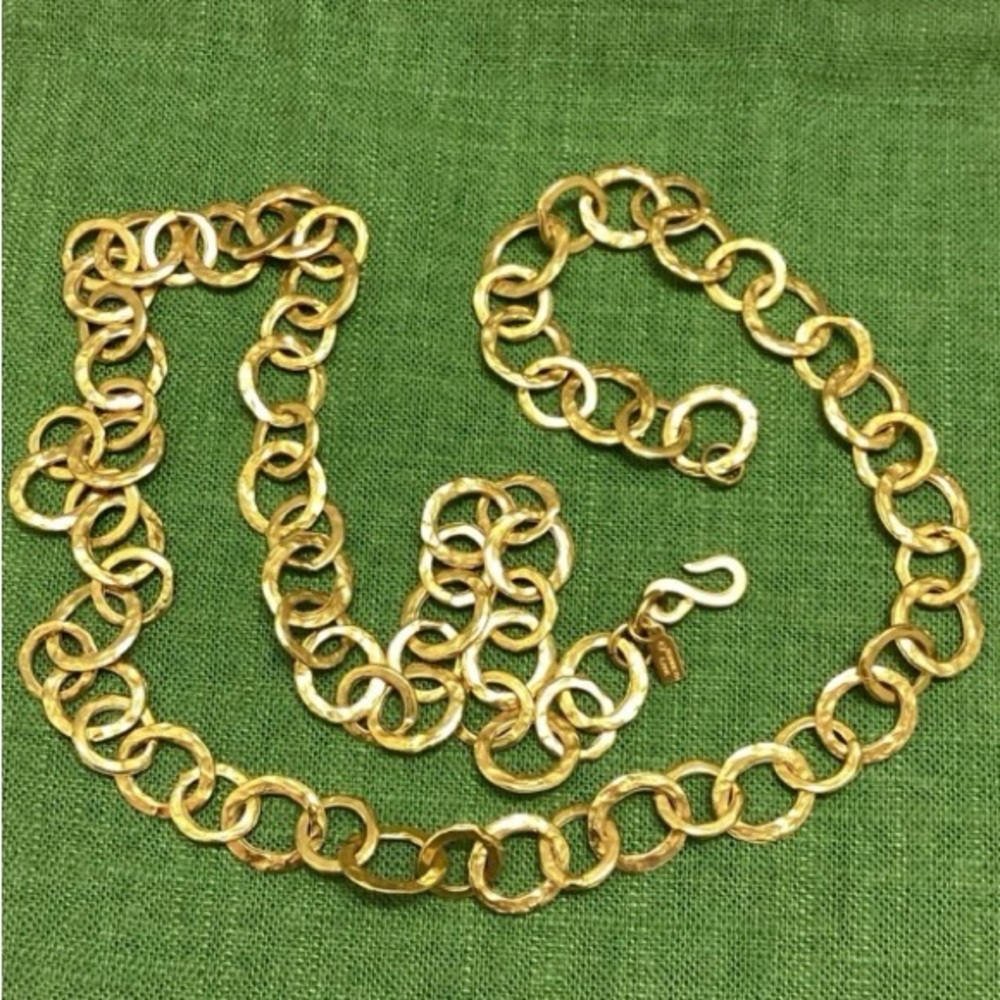 KJL vintage gold tone textured link necklace belt statement artisan hammered